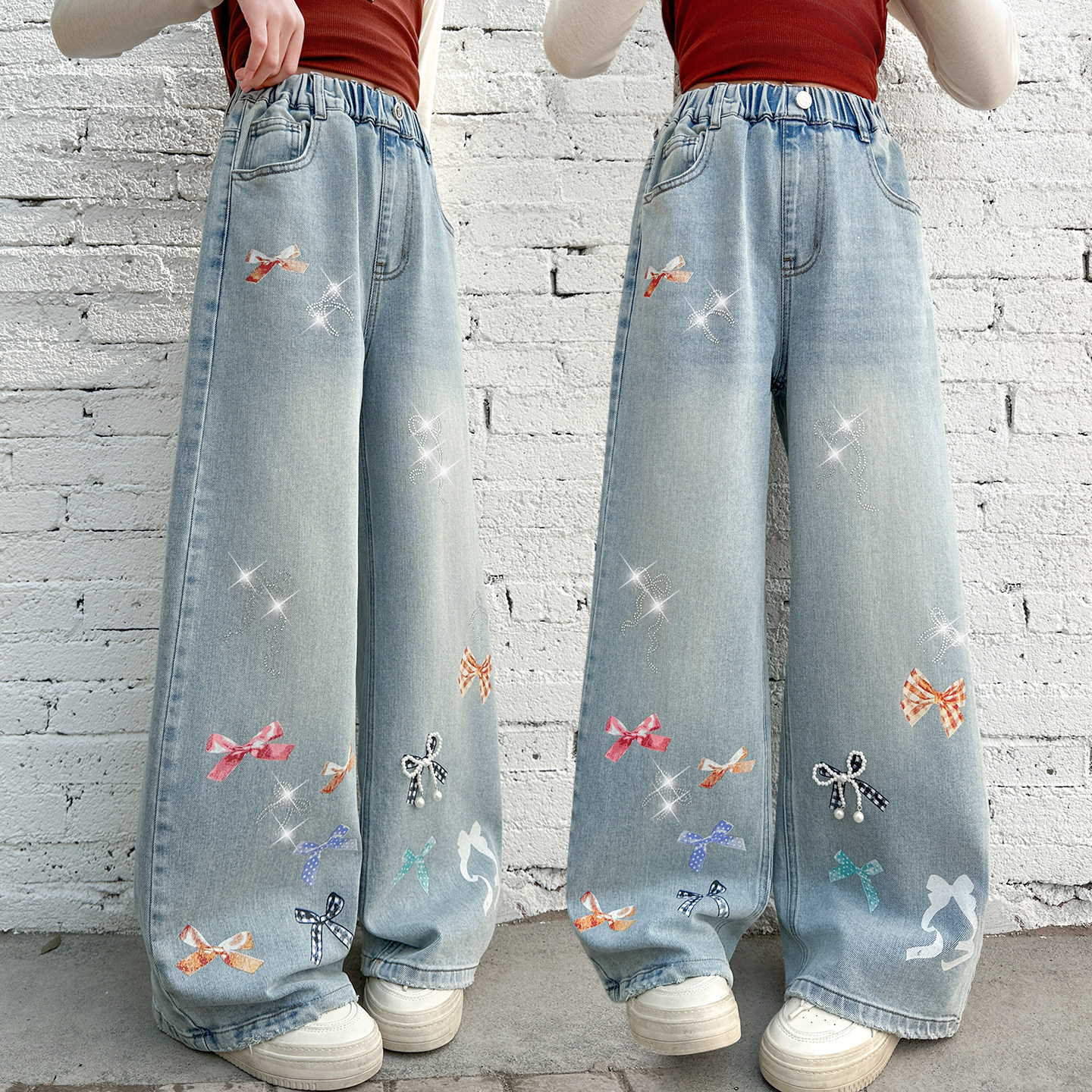 女童牛仔裤满天星阔腿裤春秋款2026新款儿童裤子洋气显瘦直筒长裤,童装/婴儿装/亲子装,儿童牛仔裤,淘宝优惠券,粉丝福利购,淘宝优惠卷