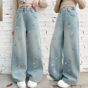 满天星儿童洋气初中生超好看满钻直筒女孩裤 新款 子 春季 女童牛仔裤