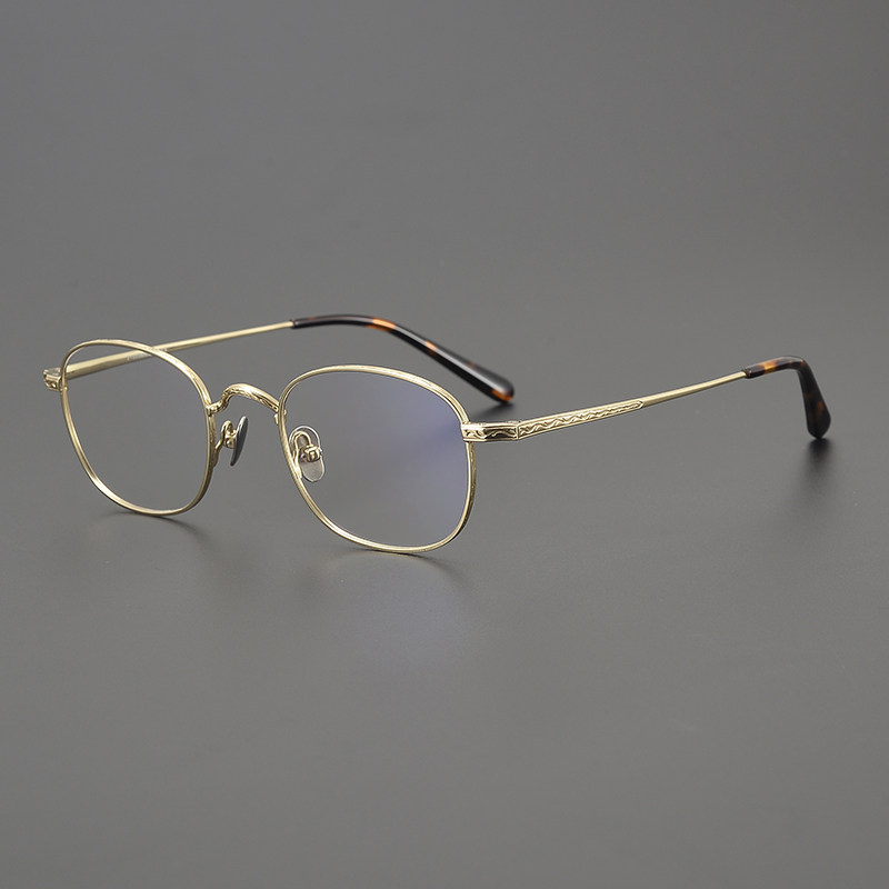 匠心 儒雅 日系高端小方框 雕花拉丝纯钛镜架 超轻男女商务小脸