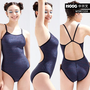 HOOG蝴格二代细闪泳衣女三角连体专业训练运动游泳衣时尚 极光黑闪