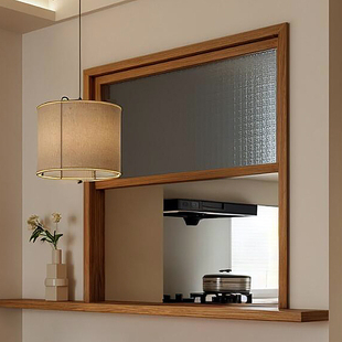 原木风室内上提拉窗户实木中古风上推窗压花玻璃折叠式窗悬停木窗