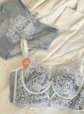 法式超薄性感蕾丝内衣套装软钢圈聚拢上托防下垂大胸显小胸罩BC杯