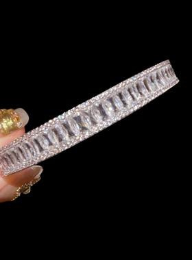 意大利奢华T方镶钻边排钻手镯 Vintage 满天星方钻排钻手镯