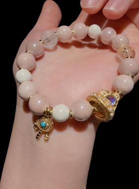 古法金箔琉璃半糖度母手链新中式粉瓷极光奢华手串水晶手饰百搭