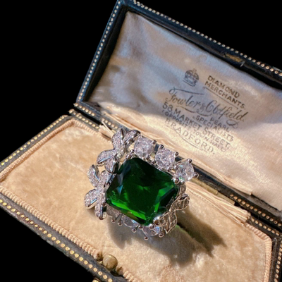 莫吉托绿宝石花朵项链 古董感 镀18K金 孔雀绿 花朵水滴锆石耳环