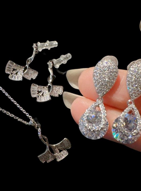 公主的泪滴宝石耳环时尚音符露珠镀18K鑫方糖树叶锆石耳环百搭