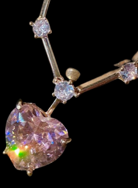 玛格丽特爱心宝石项链 富婆的快乐 镀18K金 胭脂红爱心锆石耳环