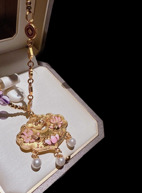 古法花丝锦鲤花牌堇青石珐琅铜钱紫水晶项链新中式芍药花蝴蝶项链