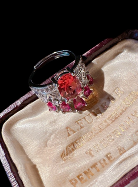 胭脂洋红 法螺宝石耳环 音符露珠 镀18K金 贵妇洋红水滴锆石戒指