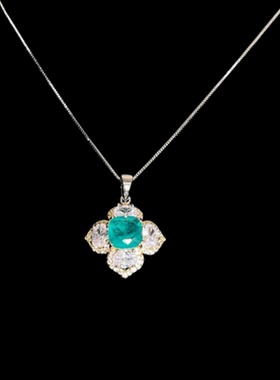 莫吉托绿宝石花朵项链 塞纳河畔 镀18K金 孔雀绿云纹锆石小花戒