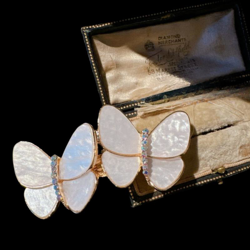 枯叶贝母蝴蝶宝石发夹 雾色妖姬 镀18K金 蝴蝶结珠珠BB夹 发圈