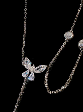 波光粼粼 凤蝶宝石项链富家千金镀18K金蝴蝶锆石手链 耳环套装