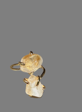 晶洞原石香槟托帕不规则黄晶紫水晶戒指高定珠宝紫水晶巴洛克戒指