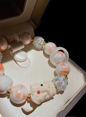 花丝鎏彩红玛瑙奢华福珠手链 新中式 繁花似锦花球琉璃手串套装