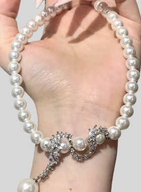 鞠鞠花藤闪钻澳白色珍珠项链 宴会珠宝 水滴藤蔓贝珠颈链