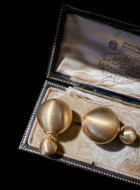 古巴比伦古币宝石戒指Vintage镀18K金拉丝金球球耳环时尚百搭