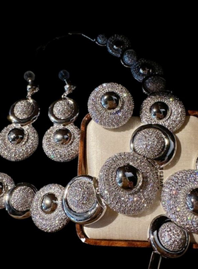 幻境泡泡 圆环宝石项链 古董感 镀18K金 凸圆形露珠锆石手链 组合