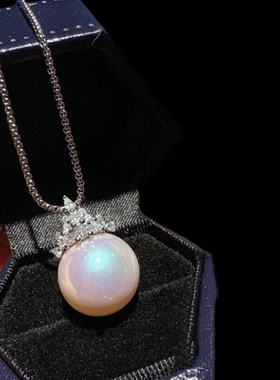 珠宝 皇冠满钻天女极光珍珠项链宴会高定 炫彩珍珠冠冕耳环 套装