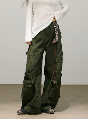 SMILE DDD美式腰果花装饰工装裤女弯刀阔腿解构廓形秋冬长裤