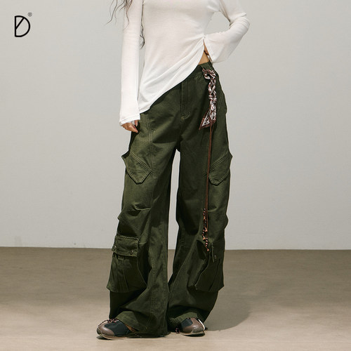 美式腰果花工装裤女弯刀解构秋冬