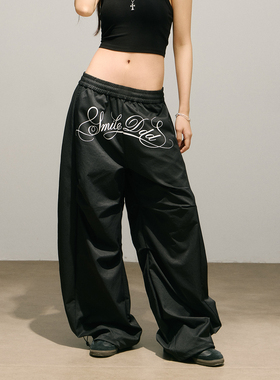 SMILEDDD弯刀褶皱工装裤夏季轻薄宽松立体阔腿辣妹街舞爵士舞长裤