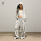 宽松休闲运动卫裤 SMILE 简约刺绣开衫 花灰色280g美式 DDD毛边套装