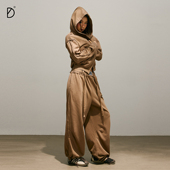 宽松简约运动卫裤 驼色280g美拉德休闲刺绣开衫 DDD毛边套装 SMILE