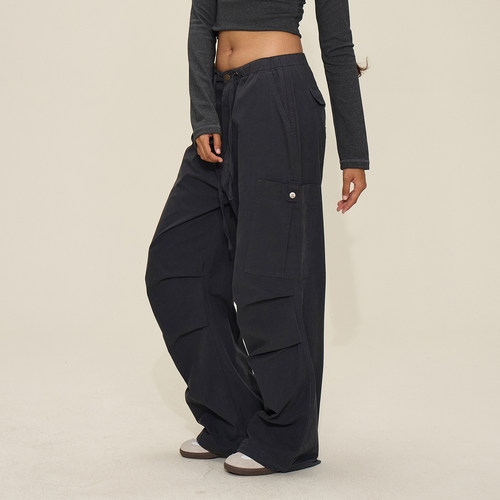 Smileddd中腰美式街头阔腿工装裤