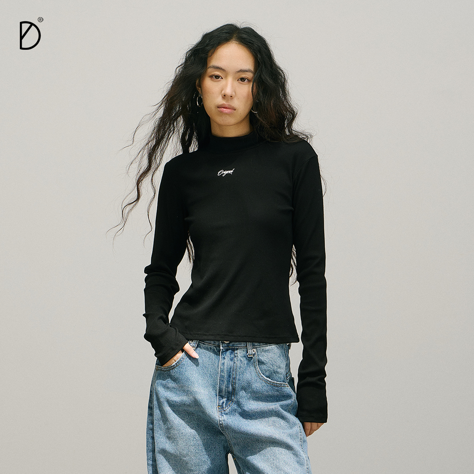 SMILE DDD半高领长袖T恤女正肩显瘦可单穿内搭纯色百搭休闲打底衫