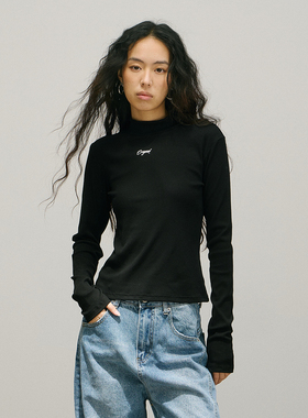 SMILE DDD半高领长袖T恤女正肩显瘦可单穿内搭纯色百搭休闲打底衫