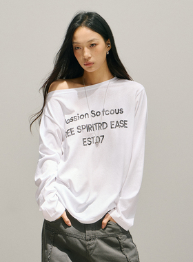 SMILE DDD字母圆领罩衫做旧喷绘工艺美式复古街头百搭松弛显瘦T恤