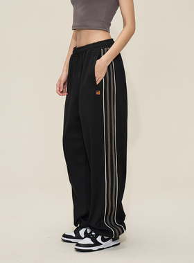 SMILE DDD运动裤网眼薄侧条纹设计美式百搭街舞小个子宽松束脚裤