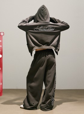 SMILE DDD拳击套装炭灰色360g美式开衫刺绣宽松简约运动休闲卫裤