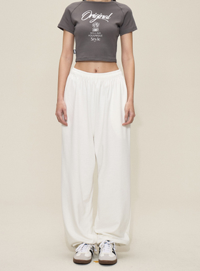 SMILE DDD基础卫裤奶白色薄宽松垂感束腿可调节显瘦阔腿休闲裤子