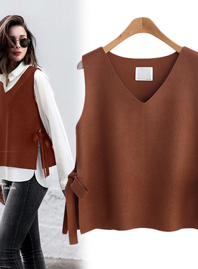 欧洲站2019秋冬新款针织羊绒马甲毛衣背心女V领宽松外搭套头无袖