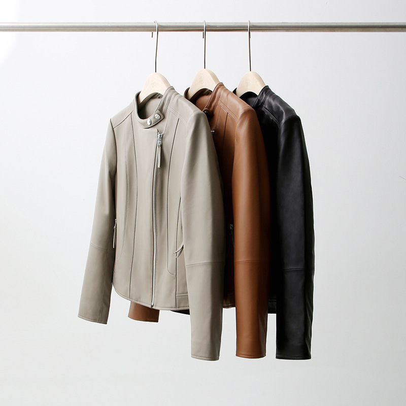 今年流行特惠早春重磅绵羊皮外套短款立领修身机车真皮皮衣女