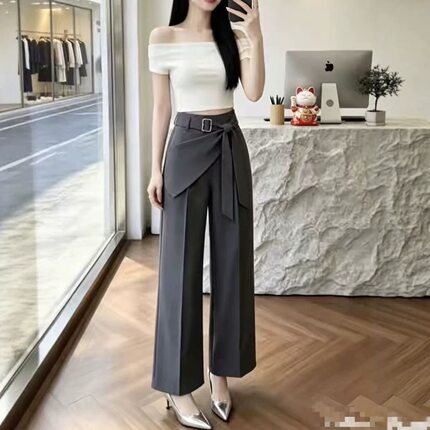 今年流行特惠26120新大爱美依缘2026新款高级感绑带阔腿西装裤