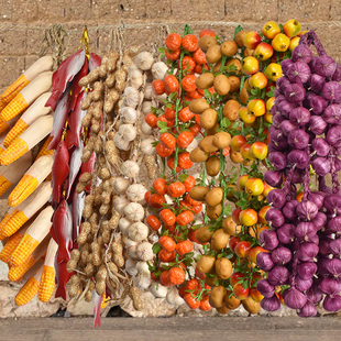 仿真蔬菜串模型假玉米花生辣椒大蒜农家乐庭院饭店装饰农作物挂件