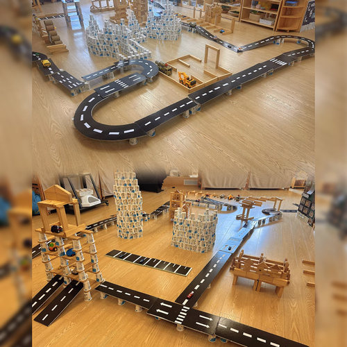 幼儿园低结构建构区公路环创自制教玩具区角区域材料交通道路轨道