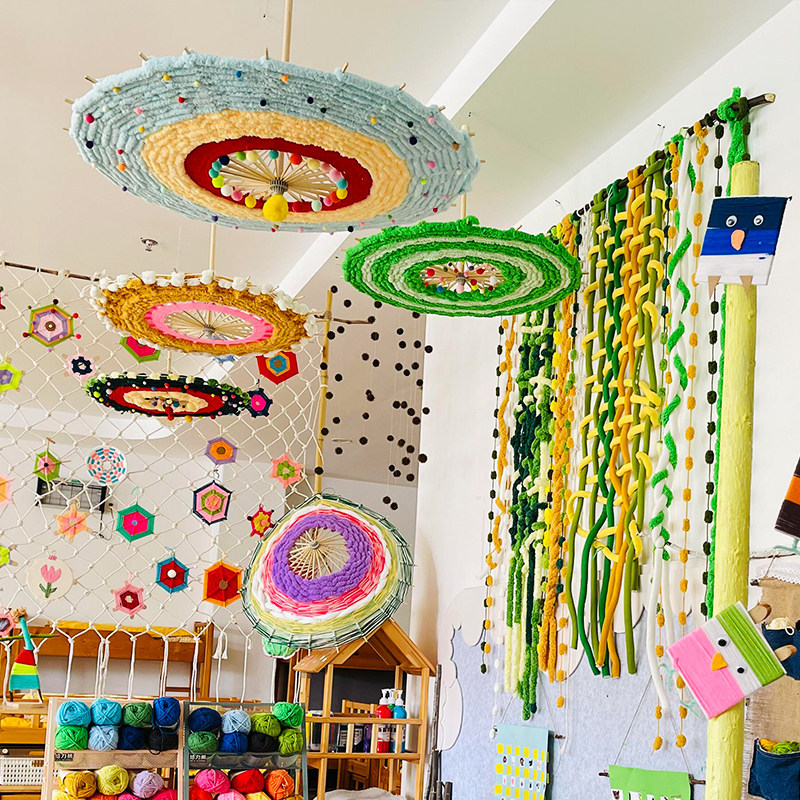 幼儿园编织区儿童环创毛线手工diy伞骨架大班美工区域投放材料