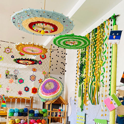 幼儿园编织区儿童环创毛线手工diy伞骨架大班美工区域投放材料
