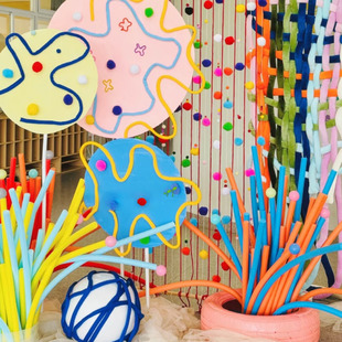 彩色粗毛线团幼儿园编织区多巴胺环创美工区角墙面装饰diy粗线条
