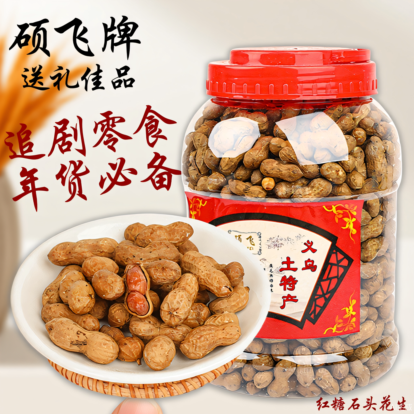 红糖焦糖花生核桃铁皮特产网红石头糖果带硬壳烤农家零食甜味美食