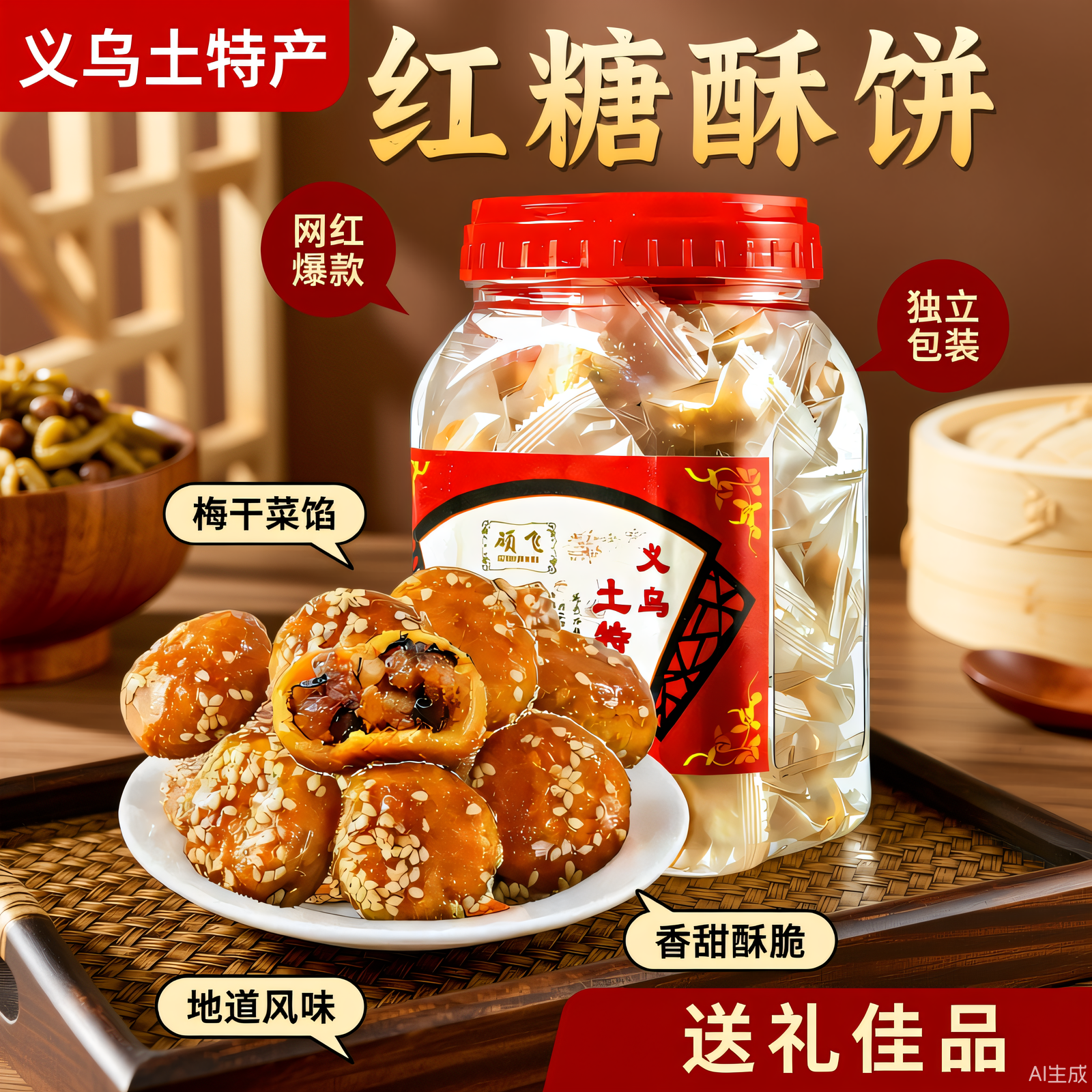 正宗义乌特产梅干菜肉味红糖酥饼传统手工糕点网红小零食