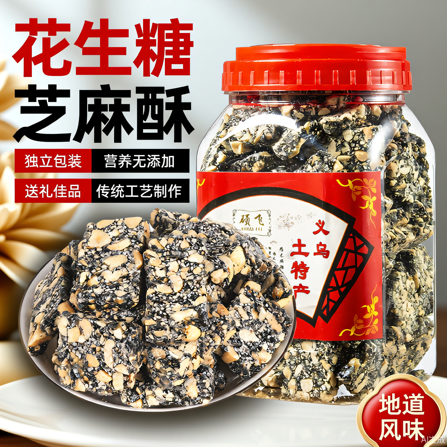 硕飞黑芝麻花生糖花生酥散装零食