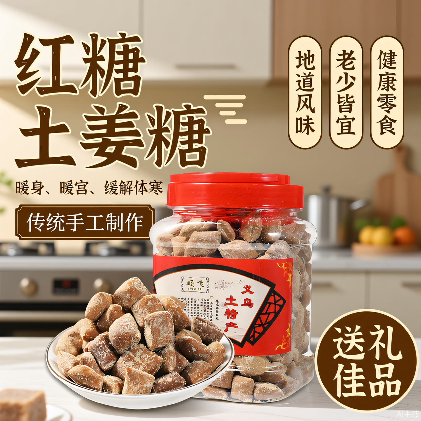 义乌红糖姜糖暖胃软糖果正宗甘蔗糖纯手工罐装土特产暖宫孕妇零食