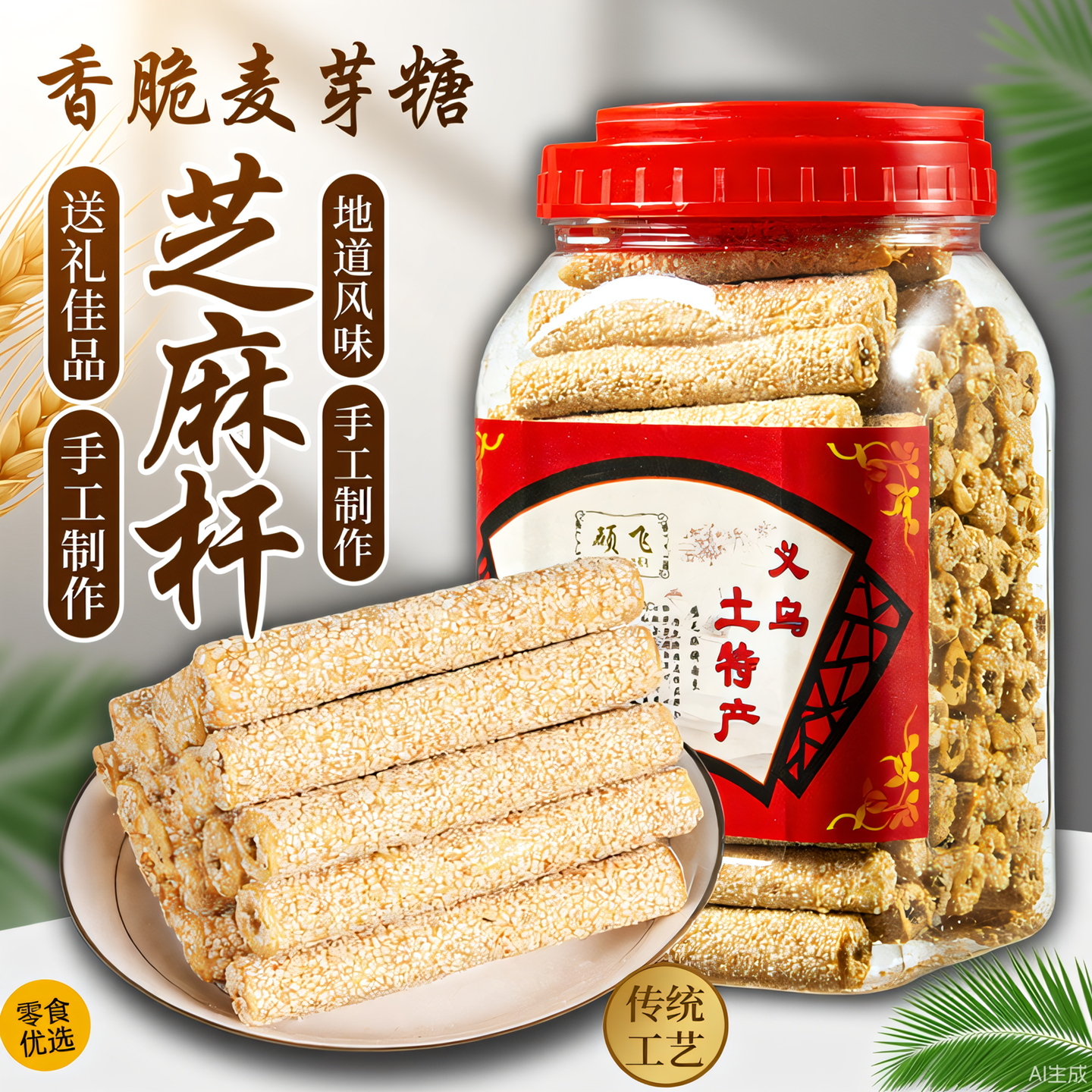 正宗老式麦芽糖零食义乌芝麻糖杆糖果特产传统制作儿童老年人甜食