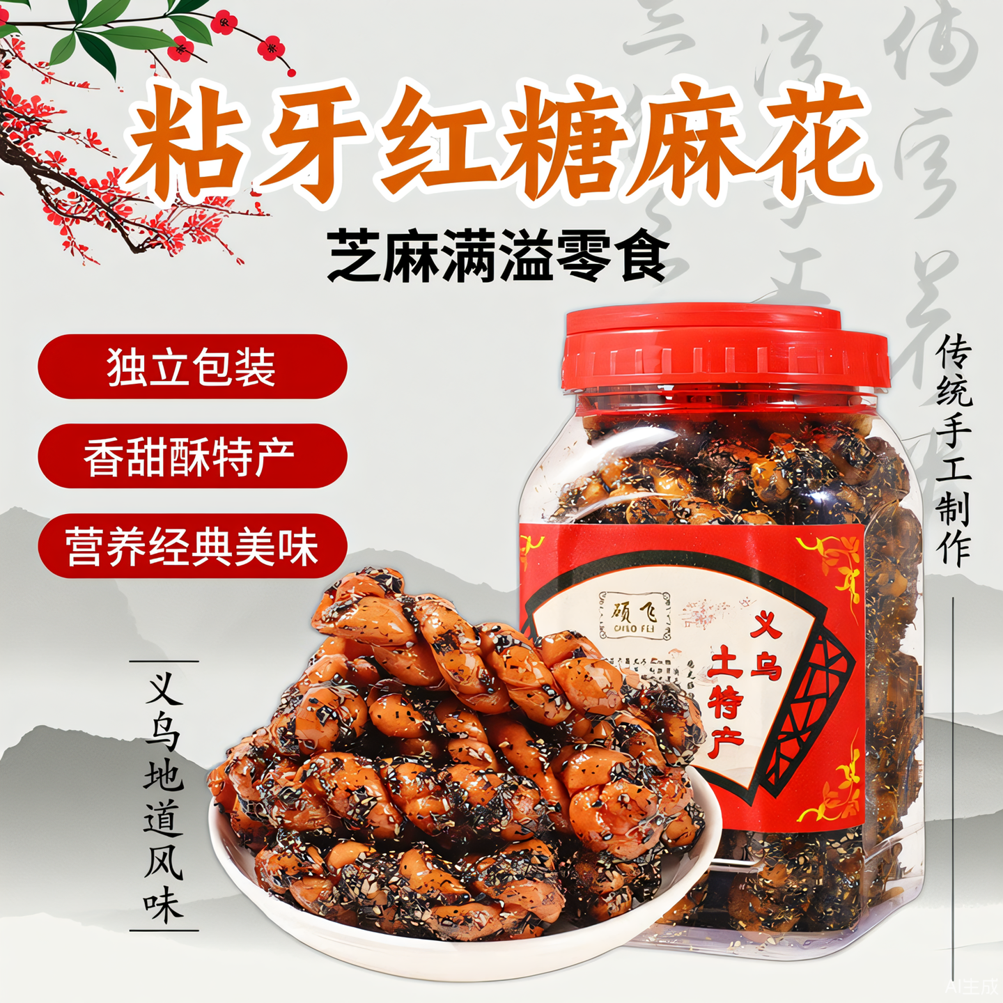 正宗红糖麻花黑芝麻义乌特产老式手工传统糕点独立包休闲零食