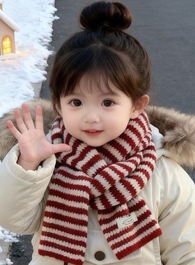 儿童围巾冬天红色毛线针织加厚保暖韩版条纹洋气围脖宝宝防风脖套