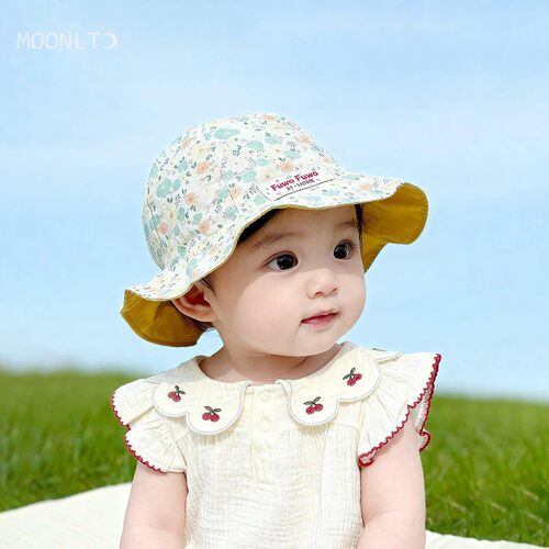 婴儿春秋夏季双面可戴碎花防晒